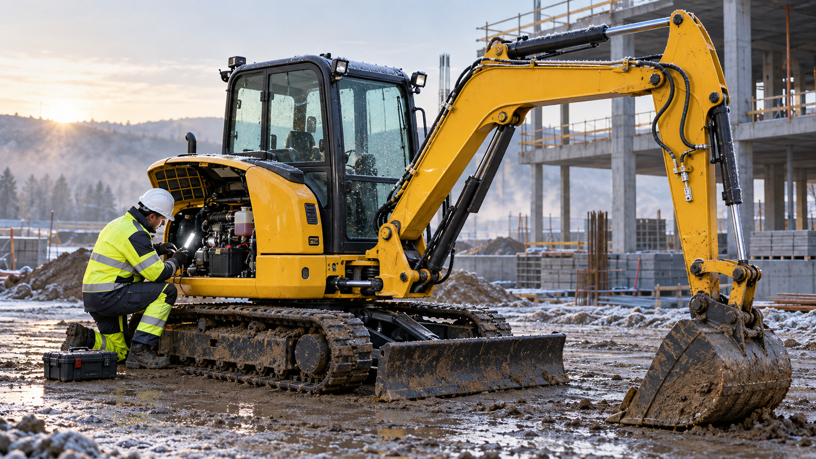 Maquinaria de obra civil en invierno: 10 claves